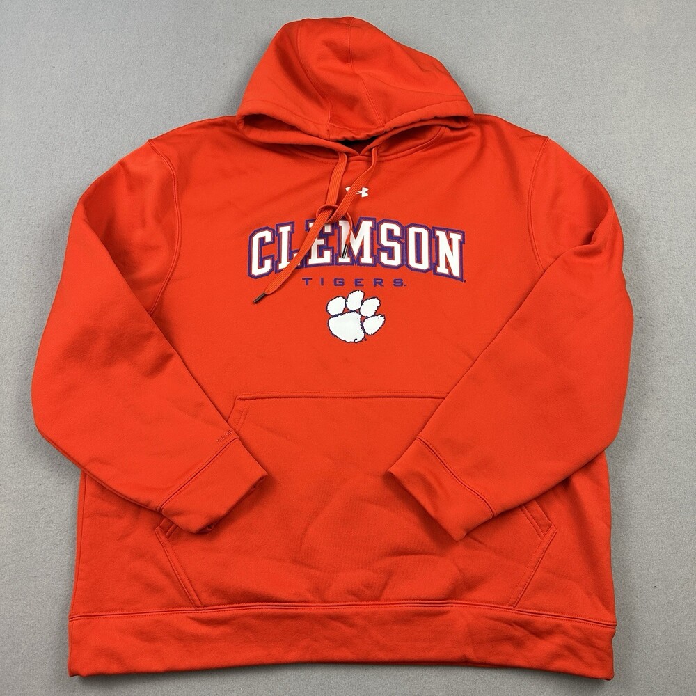 Clemson Tigers Hoodie Men Extra Large Orange White Under Armour Pullover Pocket